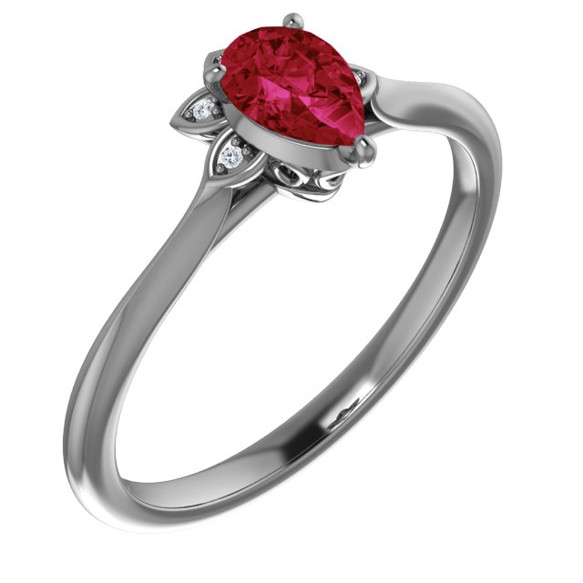 14K Rose Ruby & .015 CTW Diamond Ring  