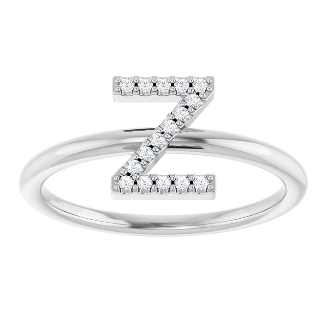 14K White .06 CTW Diamond Initial Z Ring