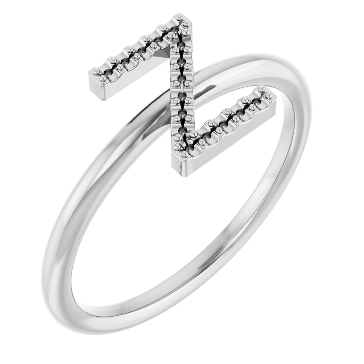 14K White Accented Initial Z Ring Mounting