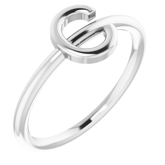 14K White Initial C Ring