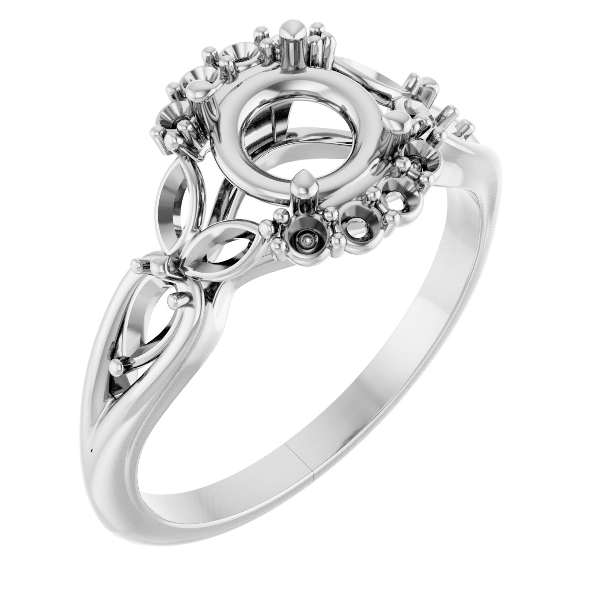 Platinum 6.5 mm Round 1/2 CTW Natural Diamond Semi-set Engagement Ring