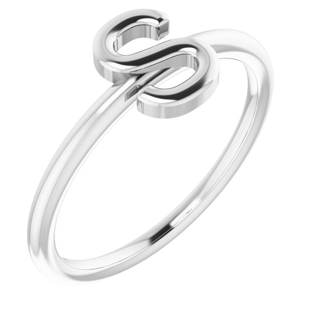 14K White Initial S Ring