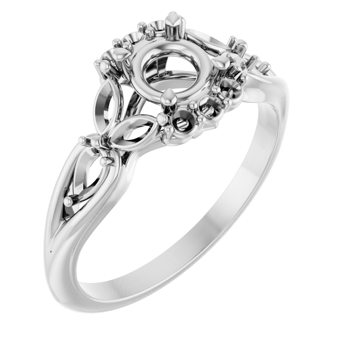14K White 5.2 mm Round 5/8 CTW Natural Diamond Semi-Set Engagement Ring   