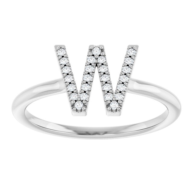 14K White .07 CTW Diamond Initial W Ring