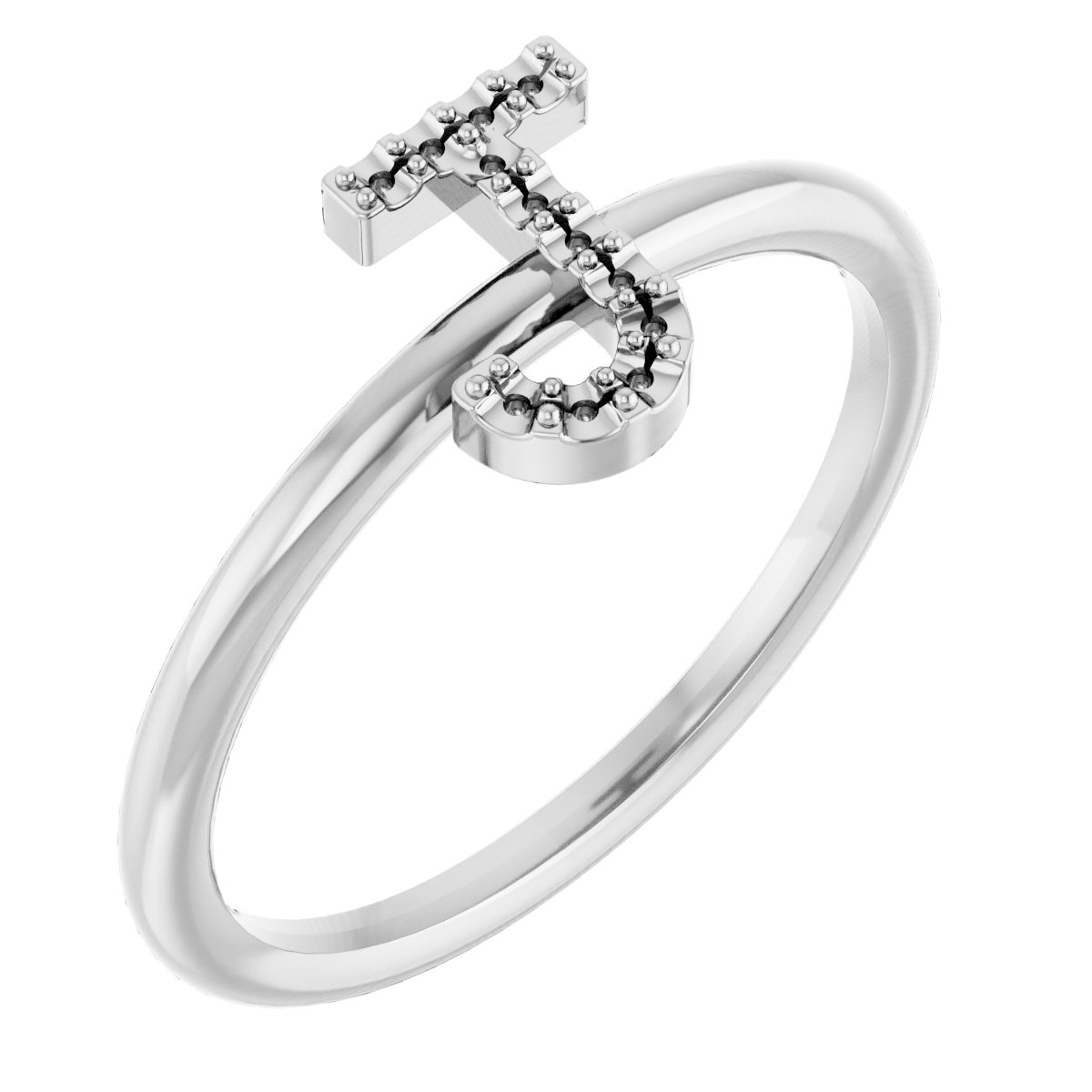 18K Palladium White Accented Initial J Ring Mounting