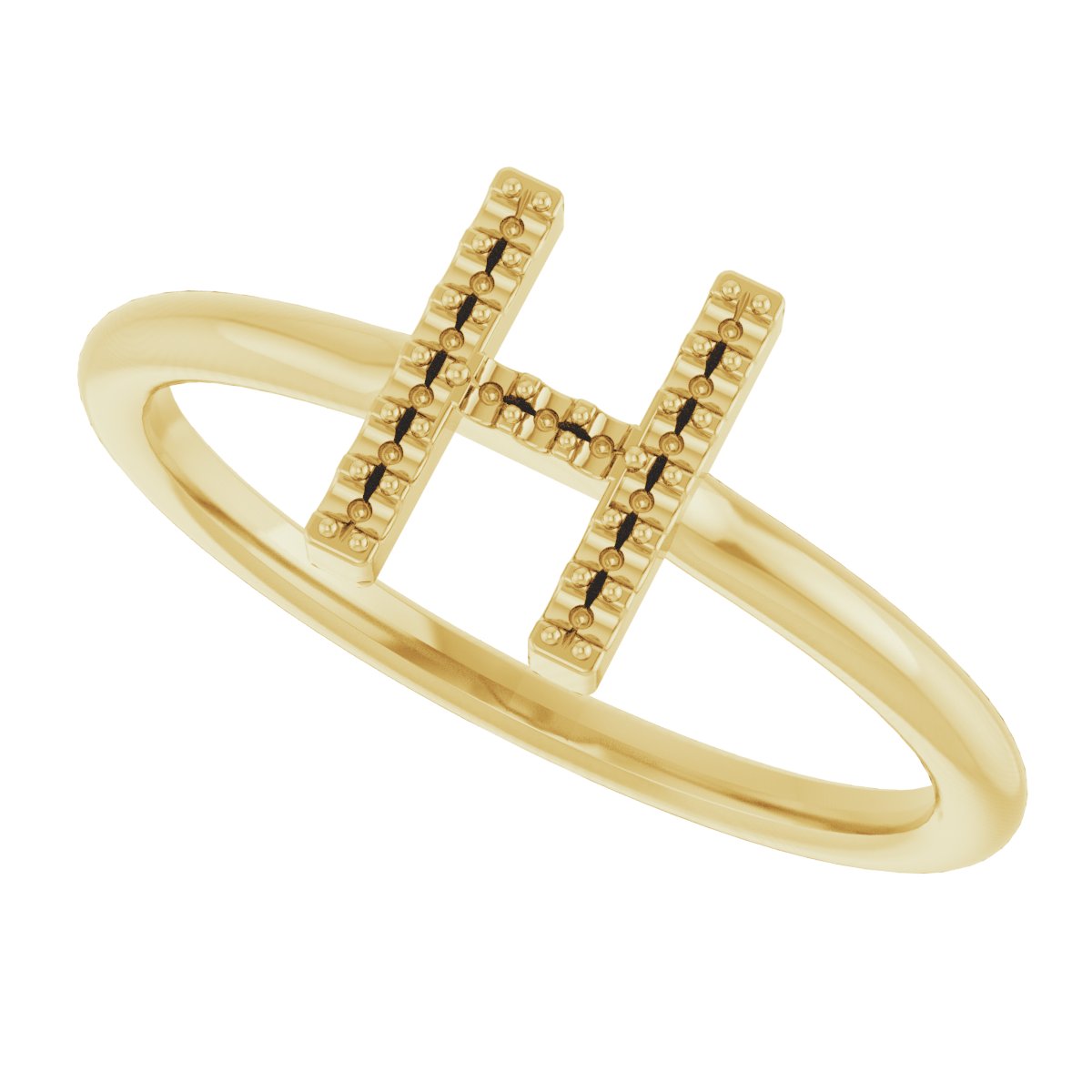 14K Yellow .07 CTW Diamond Initial H Ring