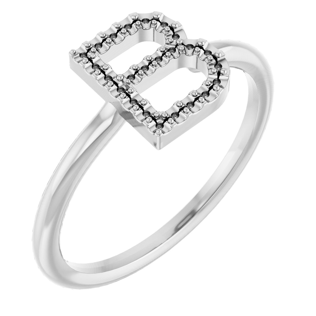 14K White .08 CTW Natural Diamond Initial B Ring