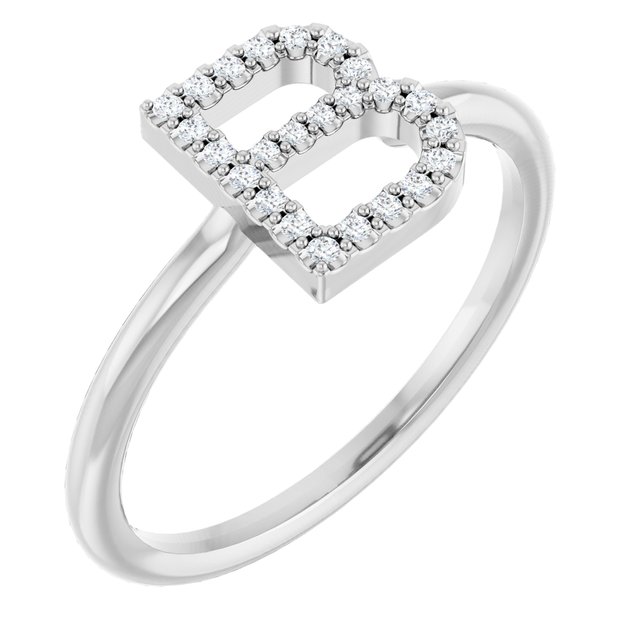 14K White .08 CTW Natural Diamond Initial B Ring