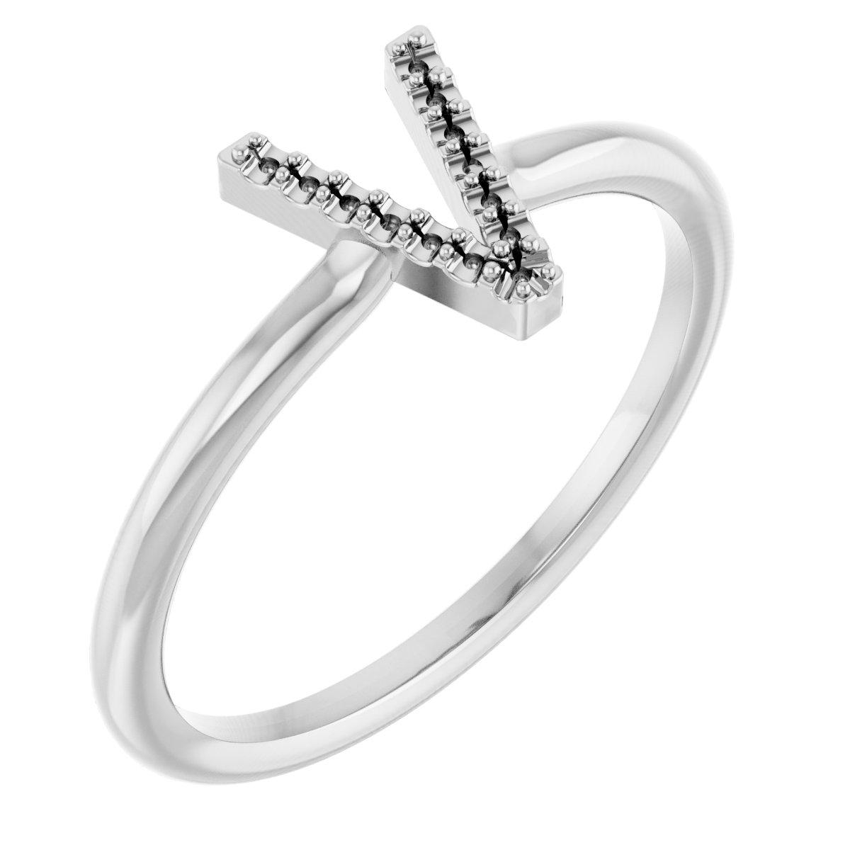 18K White Accented Initial V Ring Mounting