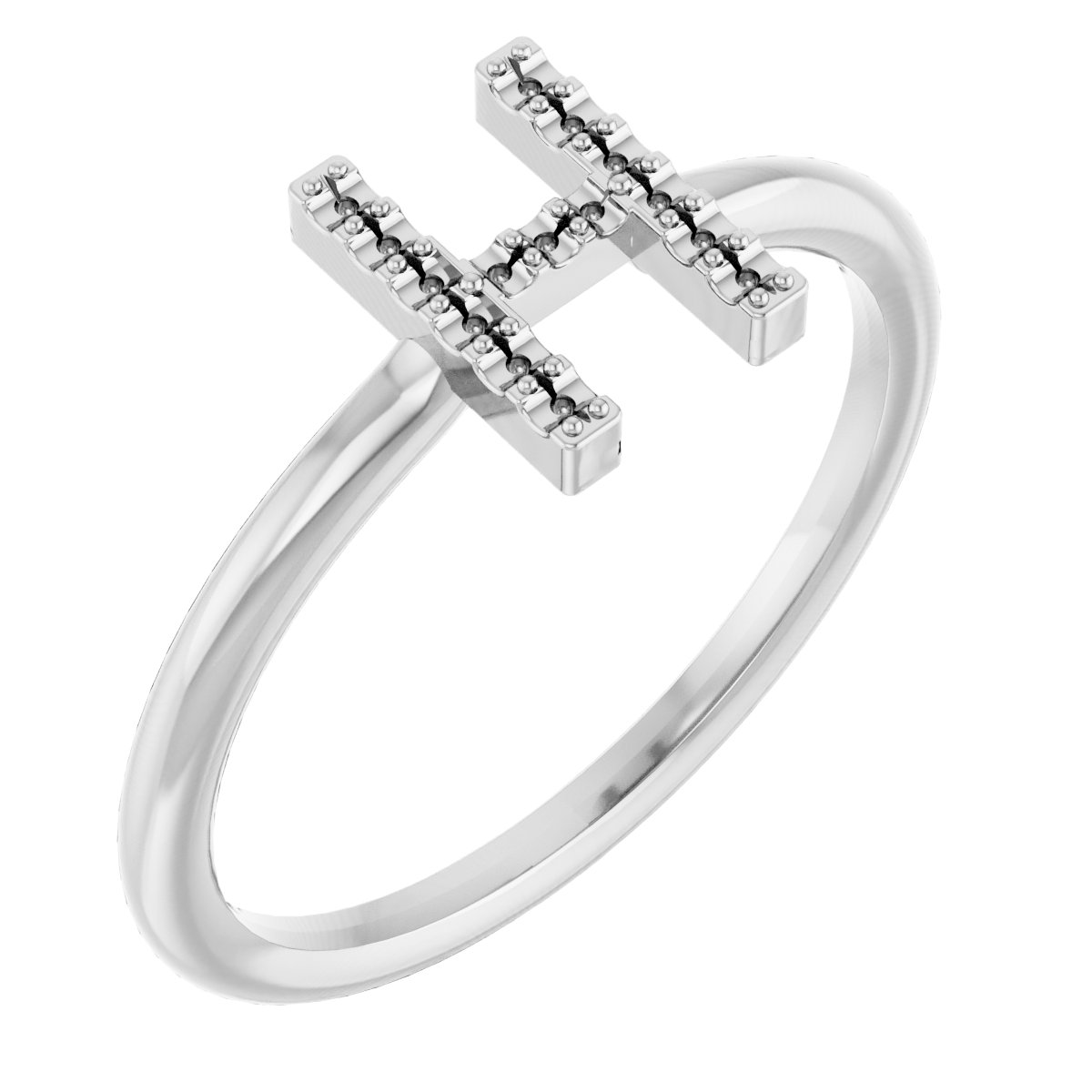 14K White .05 CTW Natural Diamond Initial H Ring