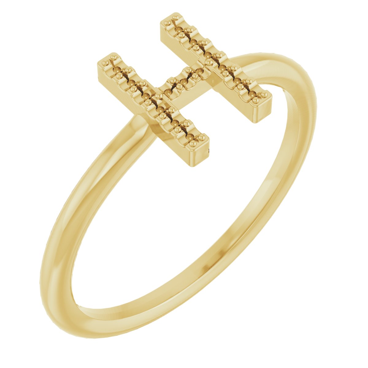 14K Yellow .05 CTW Natural Diamond Initial H Ring