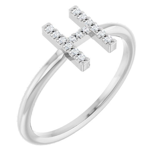 14K White .07 CTW Diamond Initial H Ring