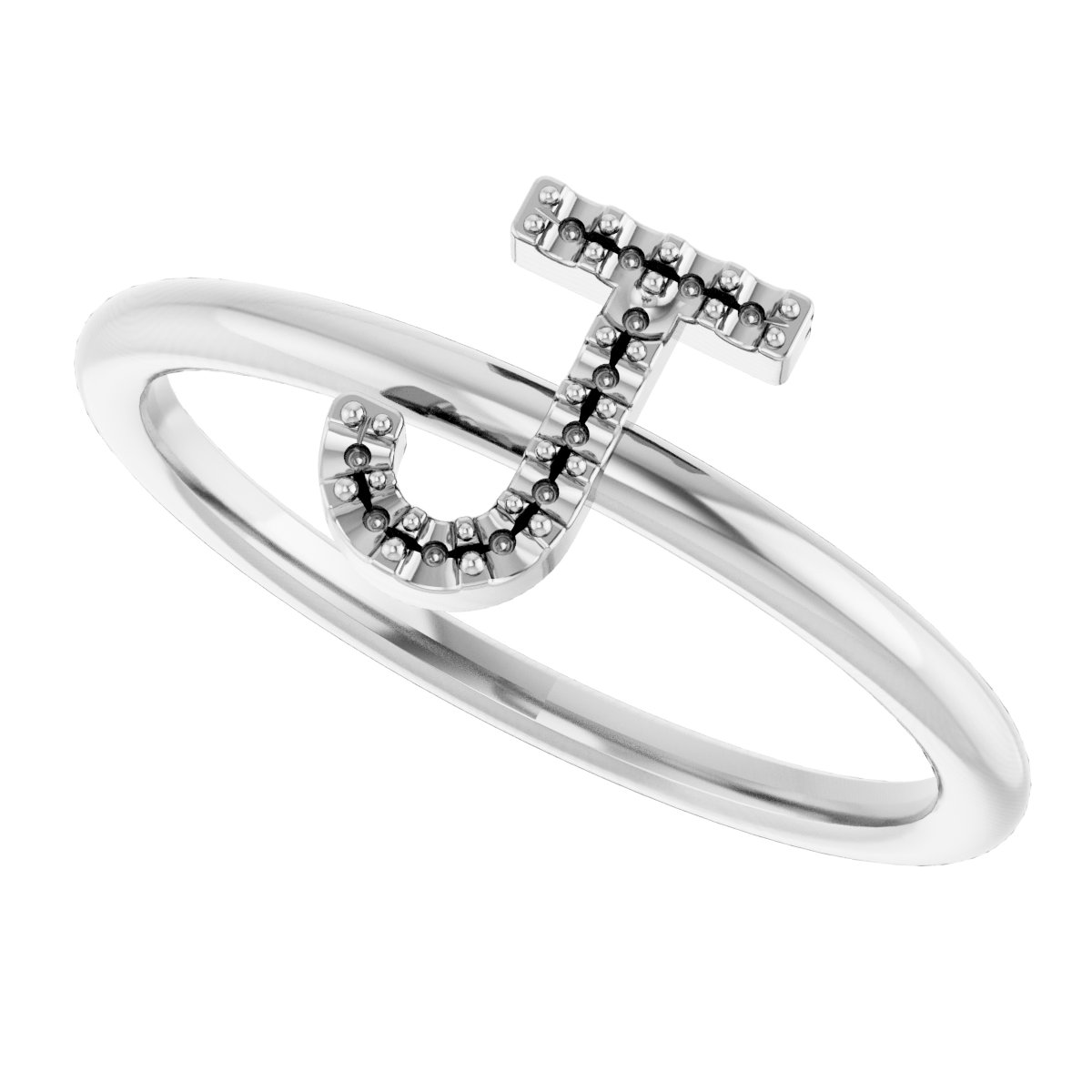 14K White .05 CTW Diamond Initial J Ring