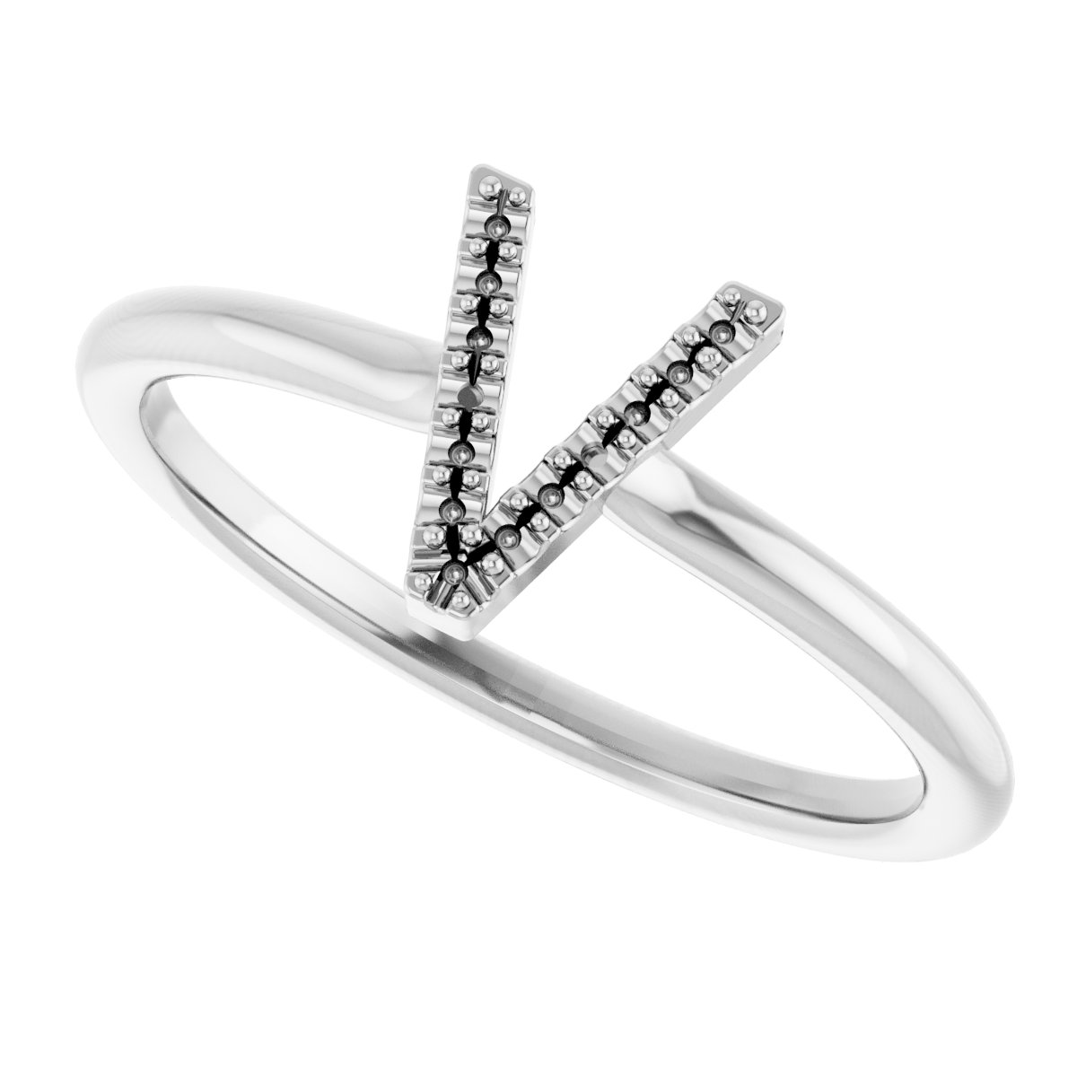 14K White .04 CTW Diamond Initial V Ring