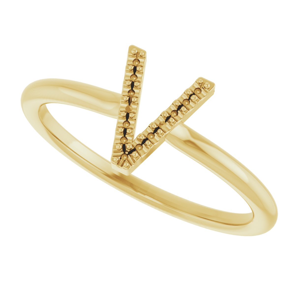 14K Yellow .04 CTW Diamond Initial V Ring