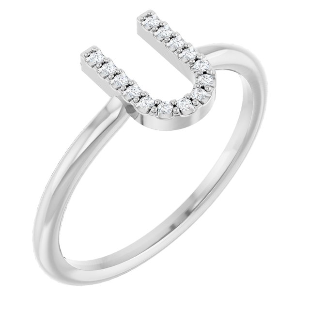 Sterling Silver .05 CTW Natural Diamond Initial U Ring