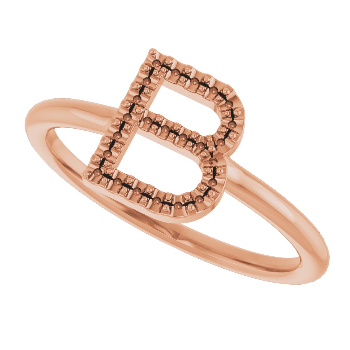 14K Rose .08 CTW Diamond Initial B Ring