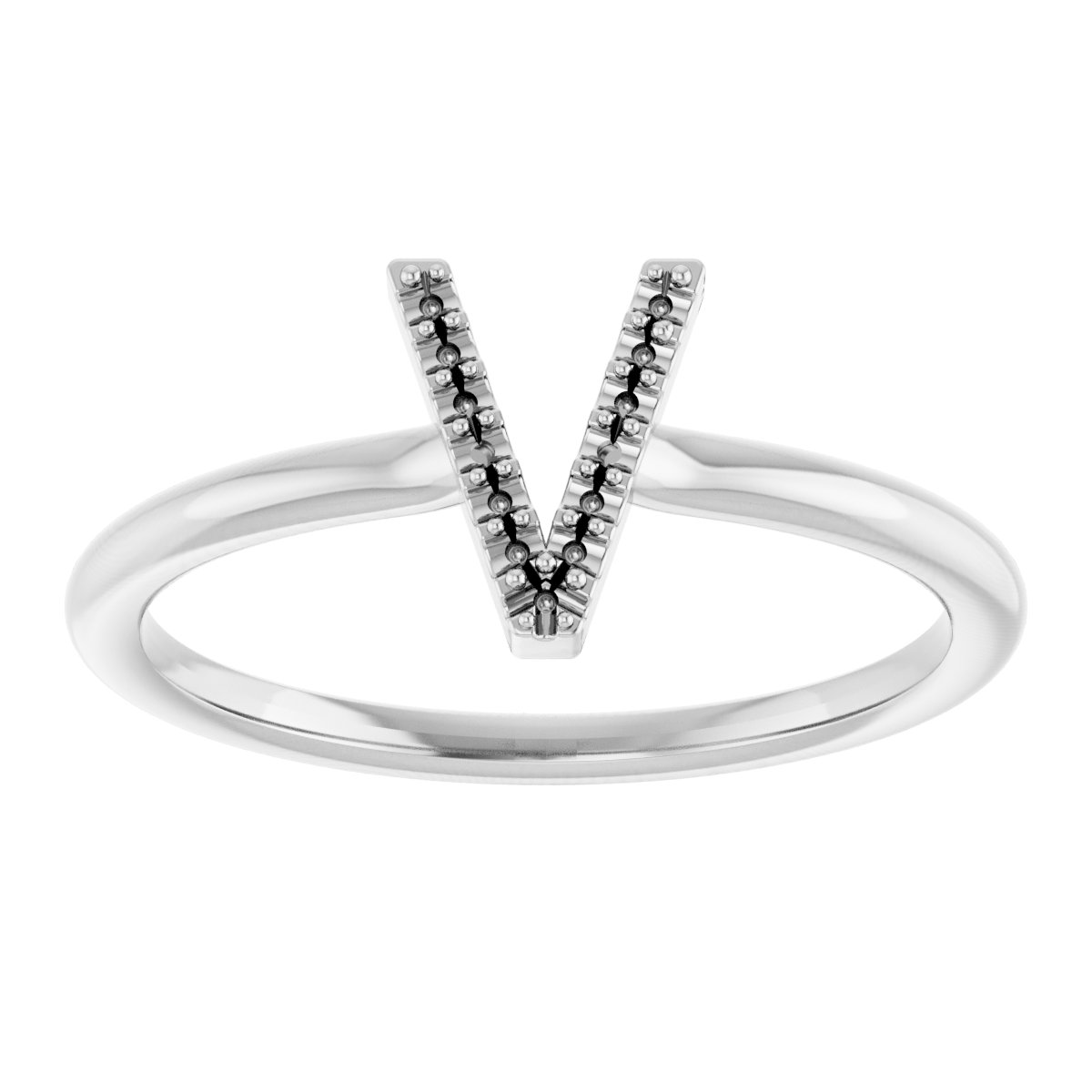 14K White .04 CTW Diamond Initial V Ring