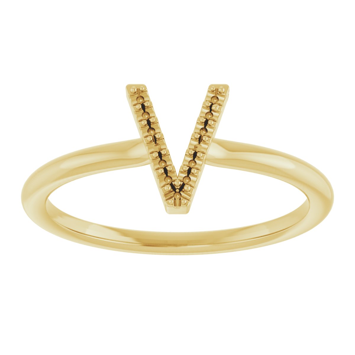 14K Yellow .04 CTW Diamond Initial V Ring