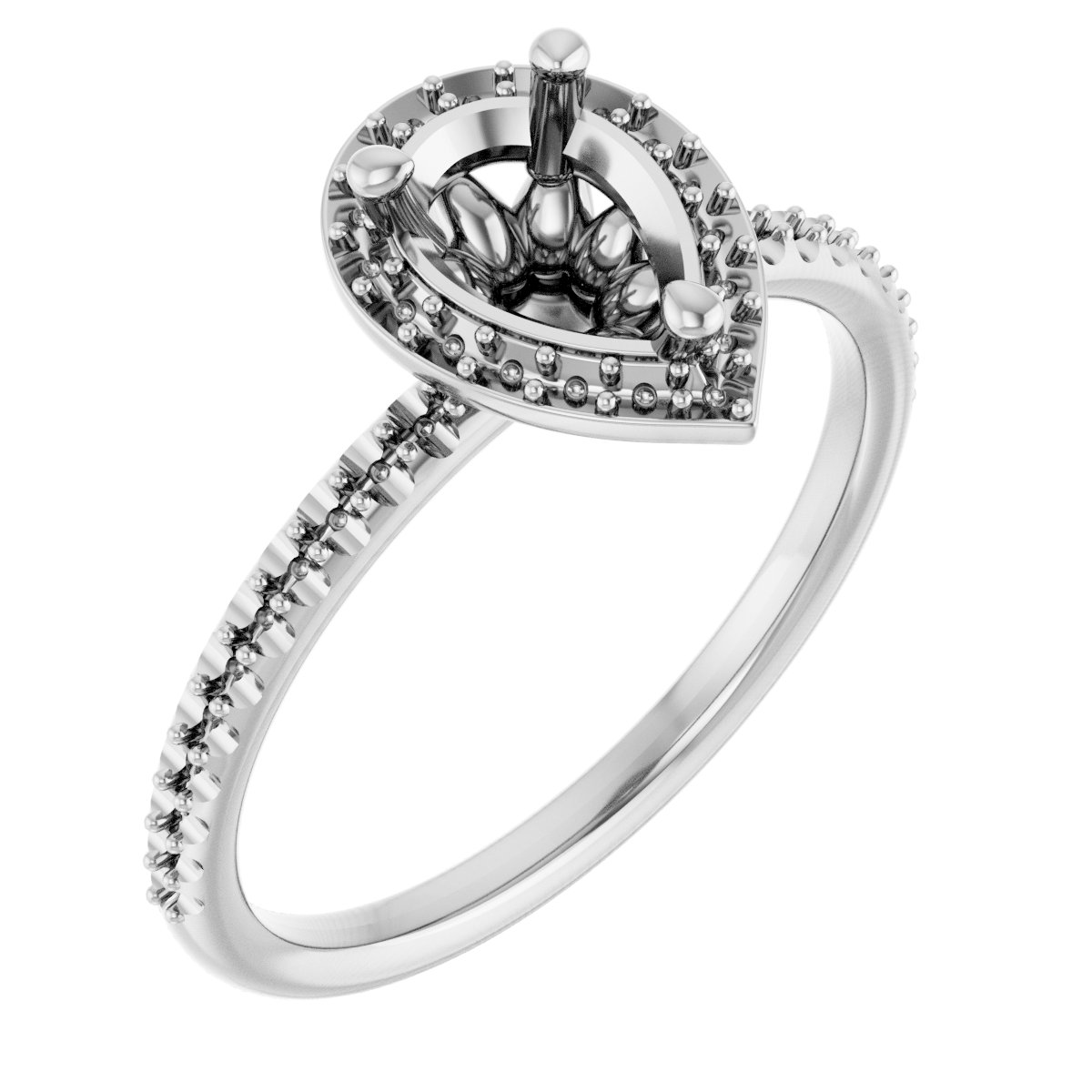 14K White 7x5 mm Pear 1/5 CTW Natural Diamond Semi-Set Engagement Ring  