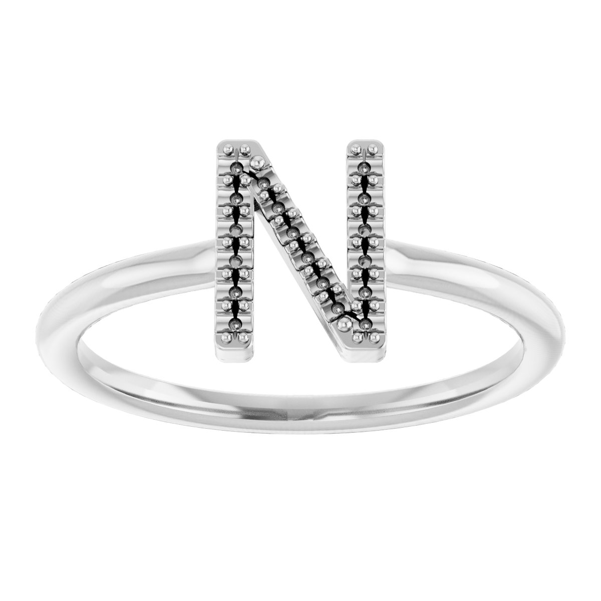 14K White .08 CTW Diamond Initial N Ring