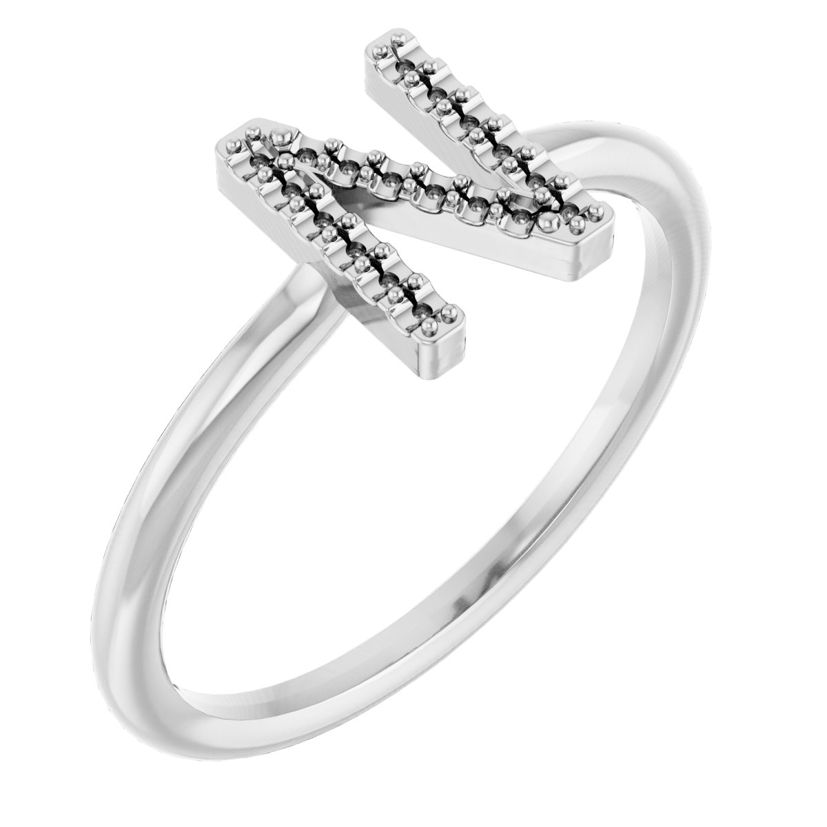 18K Palladium White Accented Initial N Ring Mounting