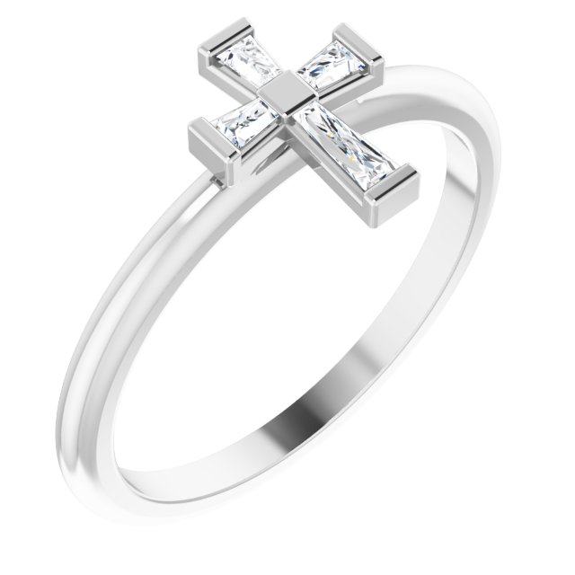 14K White 1/10 CTW Natural Diamond Stackable Cross Ring