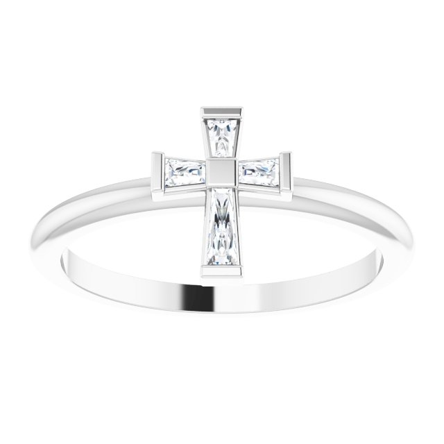 14K White 1/10 CTW Diamond Stackable Cross Ring