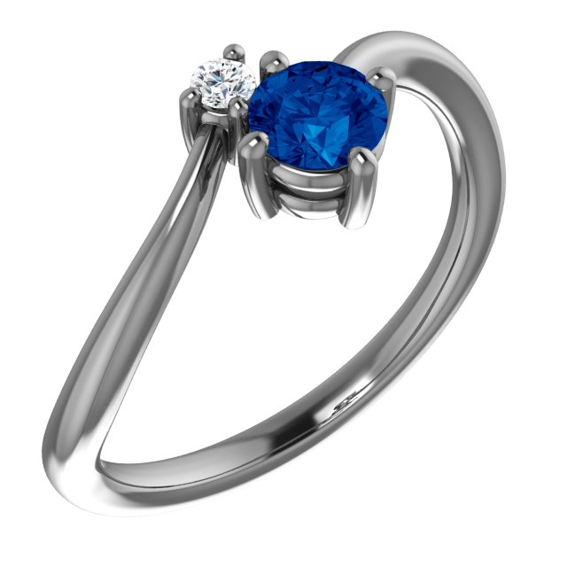 14K Rose Natural Blue Sapphire & .025 CTW Natural Diamond Ring  