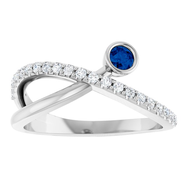 14K White Blue Sapphire & 1/5 CTW Diamond Ring        