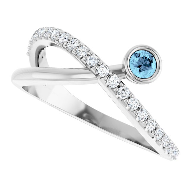14K White Natural Aquamarine & 1/5 CTW Natural Diamond Ring