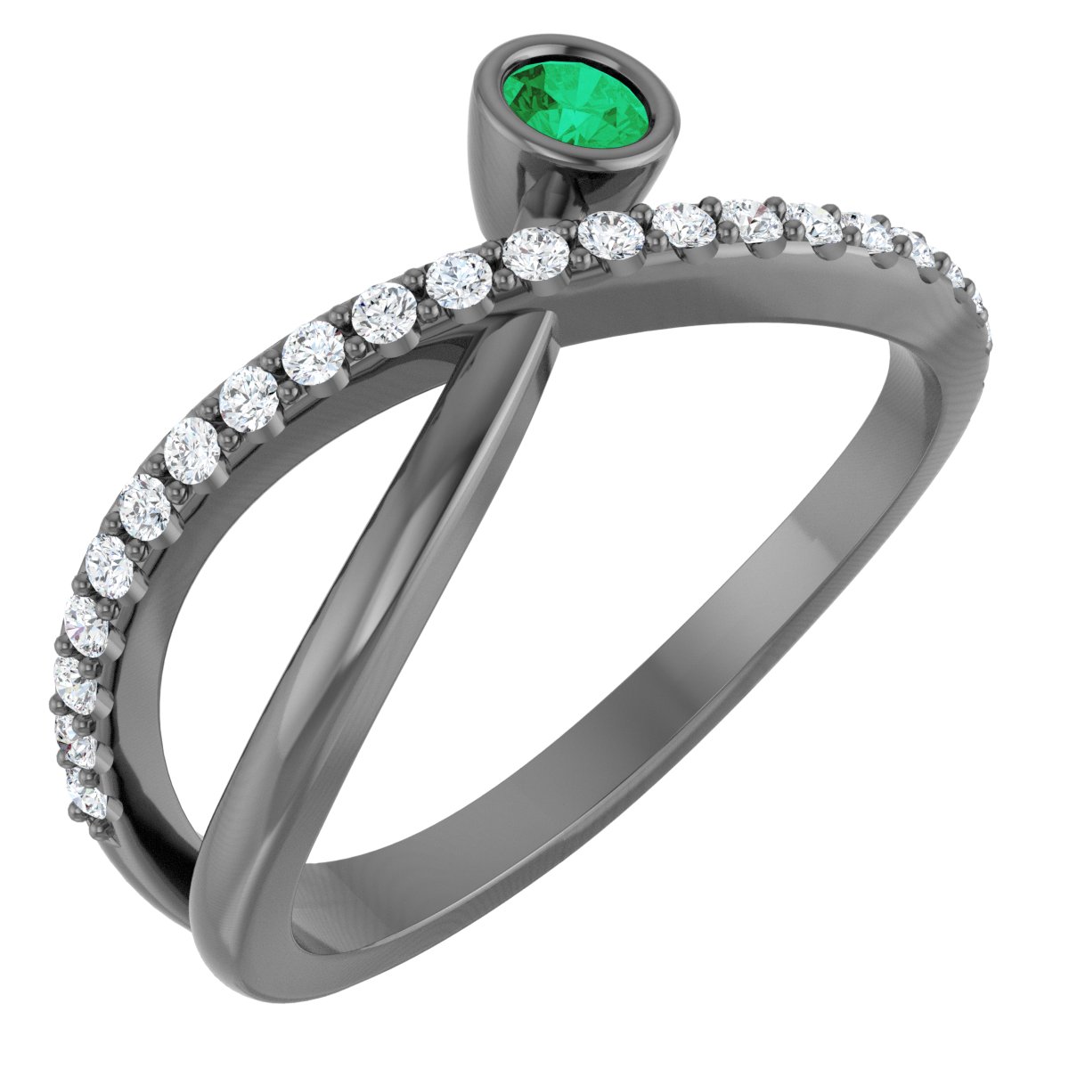 14K White Lab-Grown Emerald & 1/5 CTW Diamond Ring