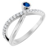 14K White Lab-Grown Blue Sapphire & 1/5 CTW Diamond Ring