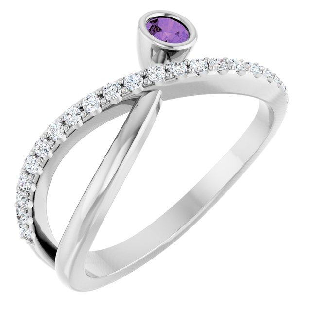 Sterling Silver Natural Amethyst & 1/5 CTW Natural Diamond Ring