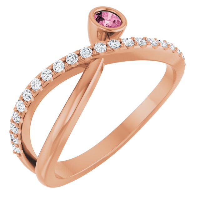 14K Rose Natural Pink Tourmaline & 1/5 CTW Natural Diamond Ring