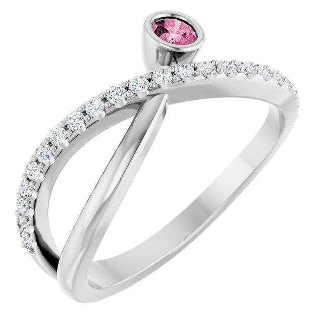 14K White Natural Pink Tourmaline & 1/5 CTW Natural Diamond Ring