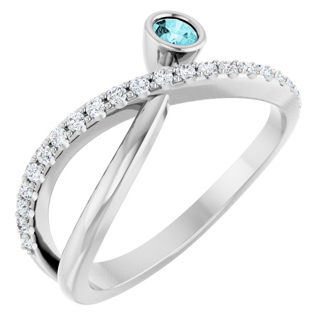 Sterling Silver Natural Blue Zircon & 1/5 CTW Natural Diamond Ring