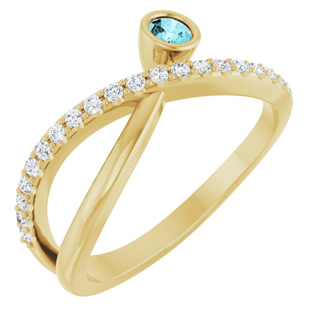 14K Yellow Natural Blue Zircon & 1/5 CTW Natural Diamond Ring
