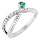 14K White Lab-Grown Emerald & 1/5 CTW Diamond Ring