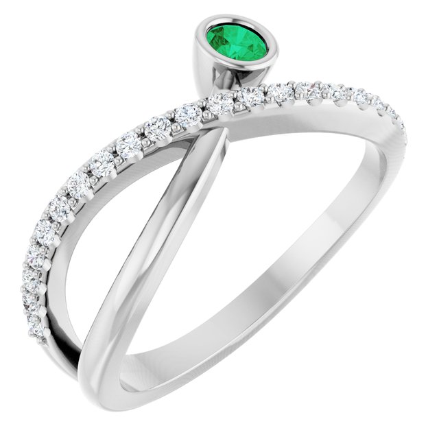 Sterling Silver Natural Emerald & 1/5 CTW Natural Diamond Ring