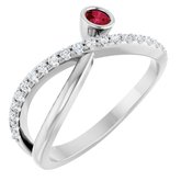 14K White Lab-Grown Ruby & 1/5 CTW Diamond Ring