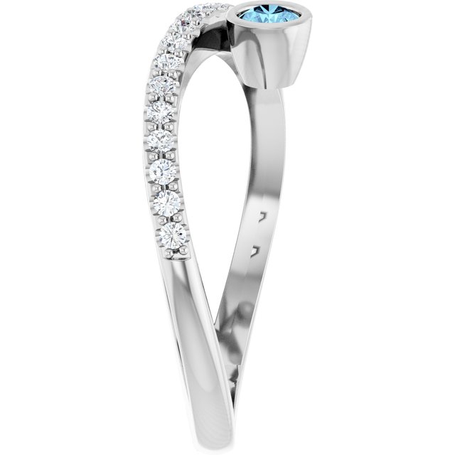 14K White Aquamarine & 1/5 CTW Diamond Ring            