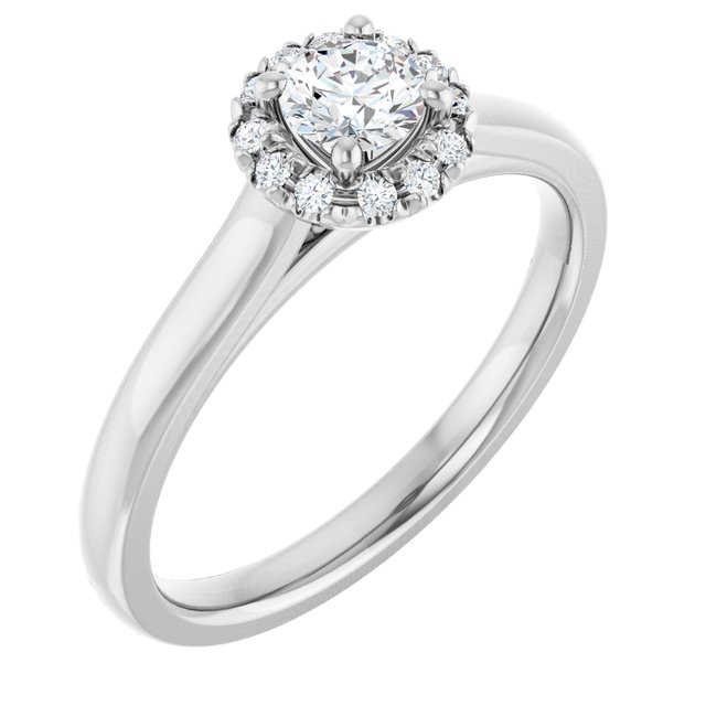 14 K White Gold Halo Engagement Ring