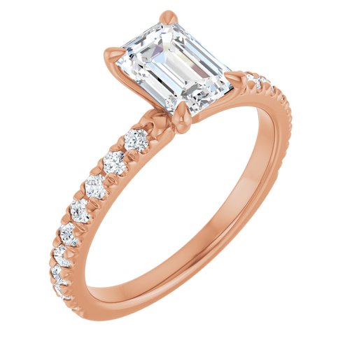 14K Rose Emerald 1 1/4 ct French-Set Engagement Ring