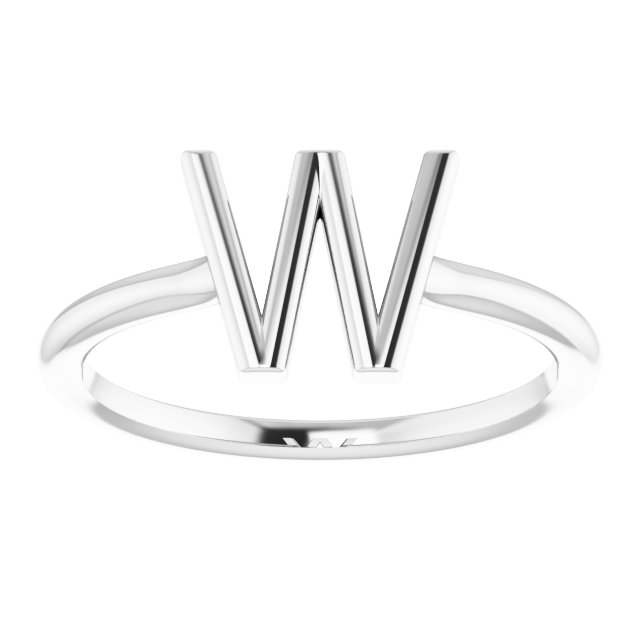 14K White Initial W Ring