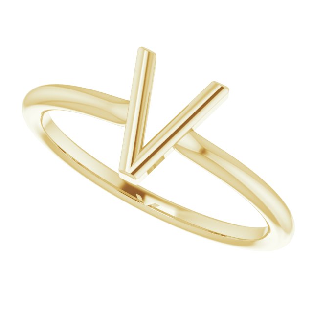 14K Yellow Initial V Ring