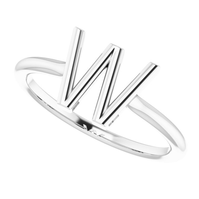 14K White Initial W Ring