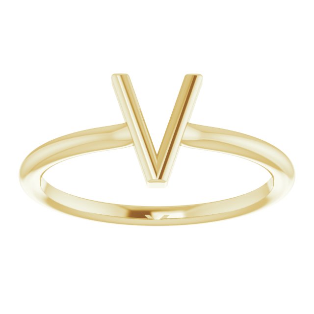 14K Yellow Initial V Ring