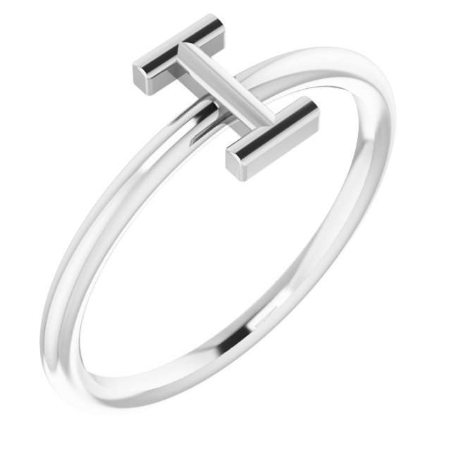 14K White Initial I Ring