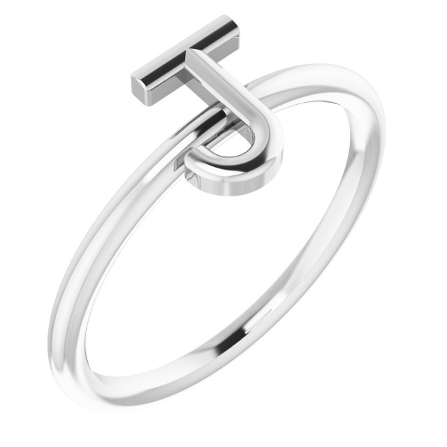 14K White Initial J Ring